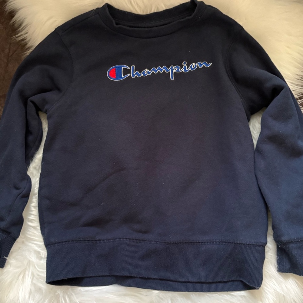 Boys Champion Navy Blue Logo Crewneck Sweatshirt